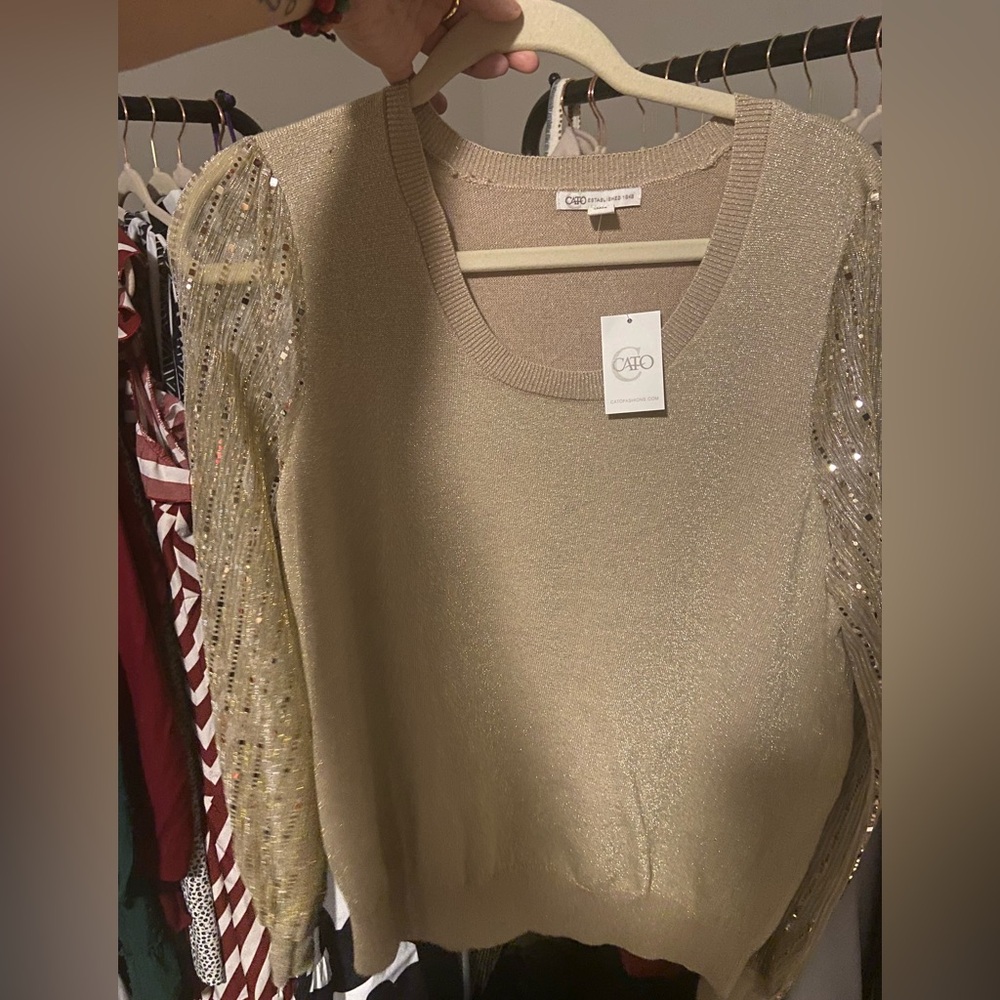 Cato Metallic Gold Sweater with Sequin Detail